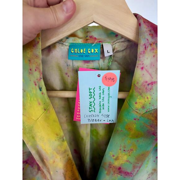 Chloe Cox Upcycled / Handmade Multicolor Hand Dyed Silk Blazer- Size Large - Picture 7 of 7